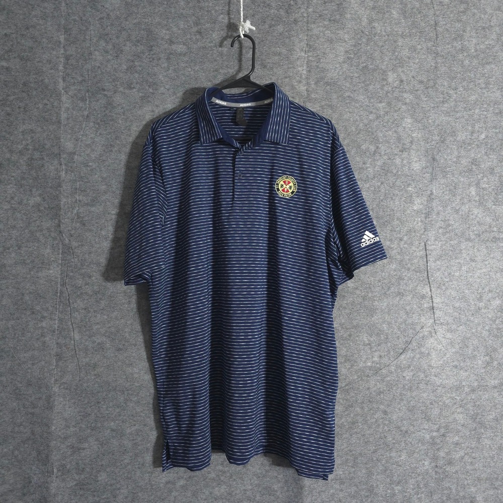 Adidas Golf Polo Shirt Mens XL St Andrews Country Club Blue Striped Performances